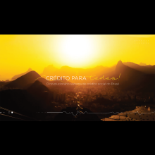 The image shows a vibrant sunset over the city of Rio de Janeiro, Brazil. The sky is tinted with intense shades of yellow and orange, creating a dramatic and captivating scene. In the center of the image, you can see the iconic mountains of Rio de Janeiro and the Christ the Redeemer statue in the background, silhouetted by the sunlight. At the bottom of the image, there is a stylized line that resembles a wave graph. In the center, in white letters, is the title "Credit for All" followed by the subtitl